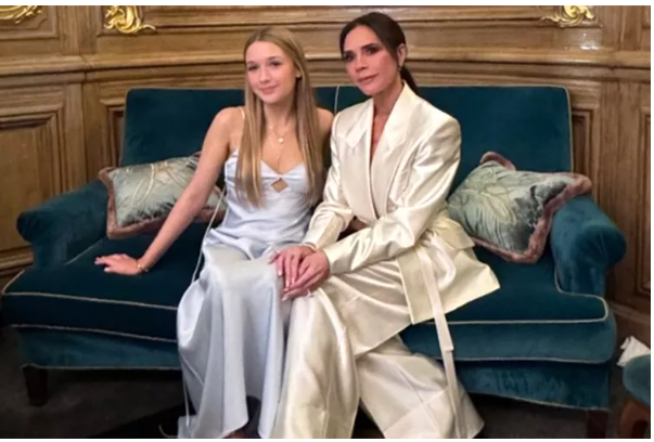 Victoria Beckham, Harper Beckham and Kim Turnbull all wore matching silky maxi dresses to celebrate a milestone moment